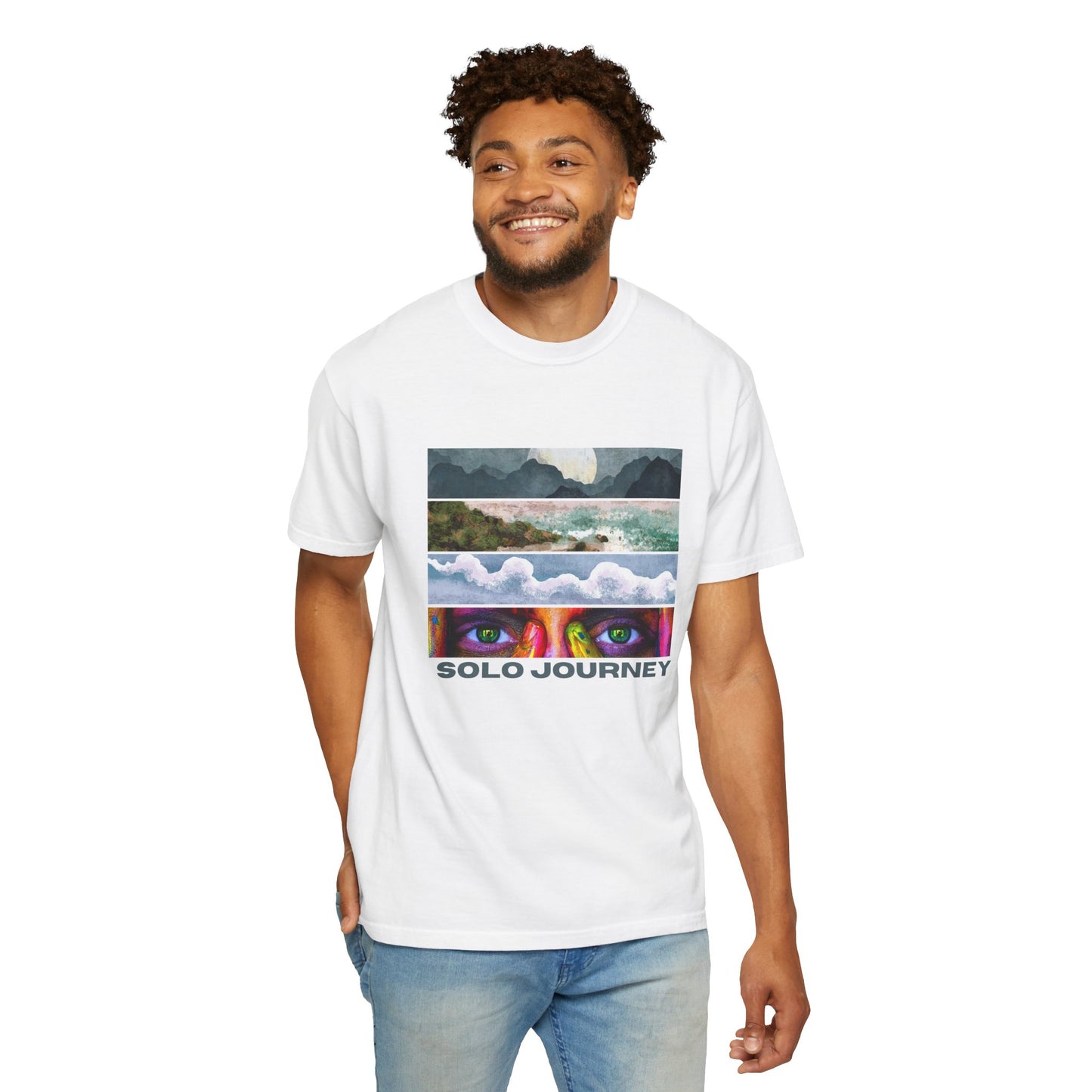 Close-up view of Vintage Aesthetic Oversized Boho T-Shirt 07 showcasing its unique hand-drawn graphic design.
