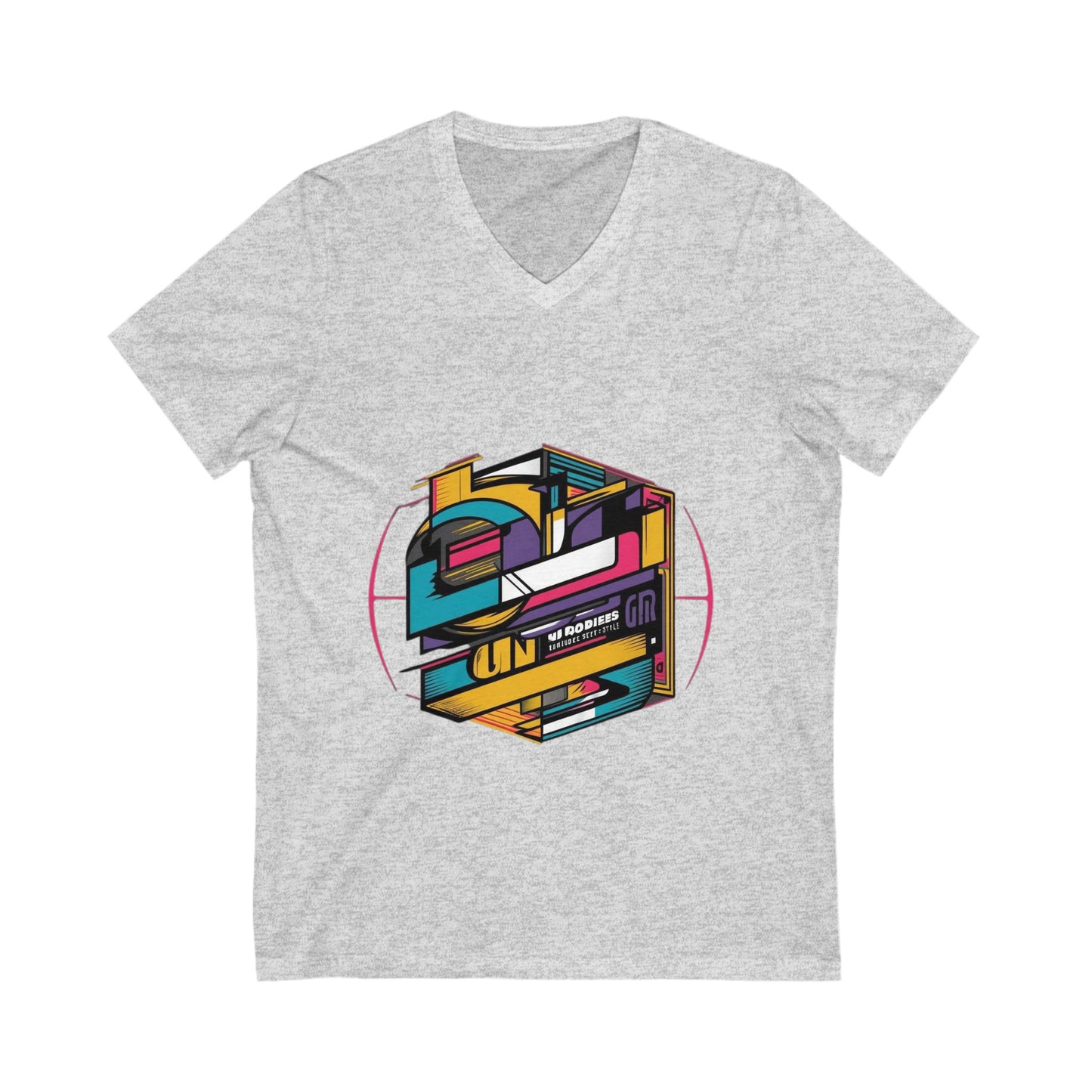 Rubik's Cube Unisex Organic Cotton V-Neck Tee featuring a colorful graphic design, perfect for eco-friendly fashion.
