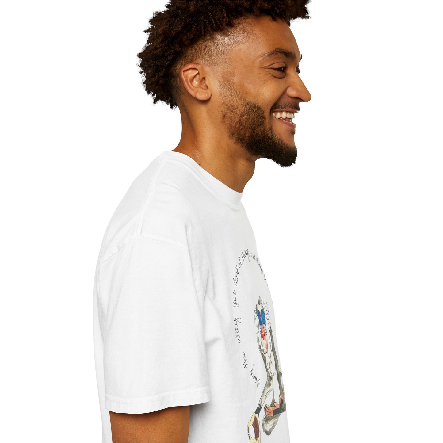 Monkey Legend Graphic Art Oversized Boho Pullover Tee showcasing unique graphic design on eco-friendly 100% organic cotton.