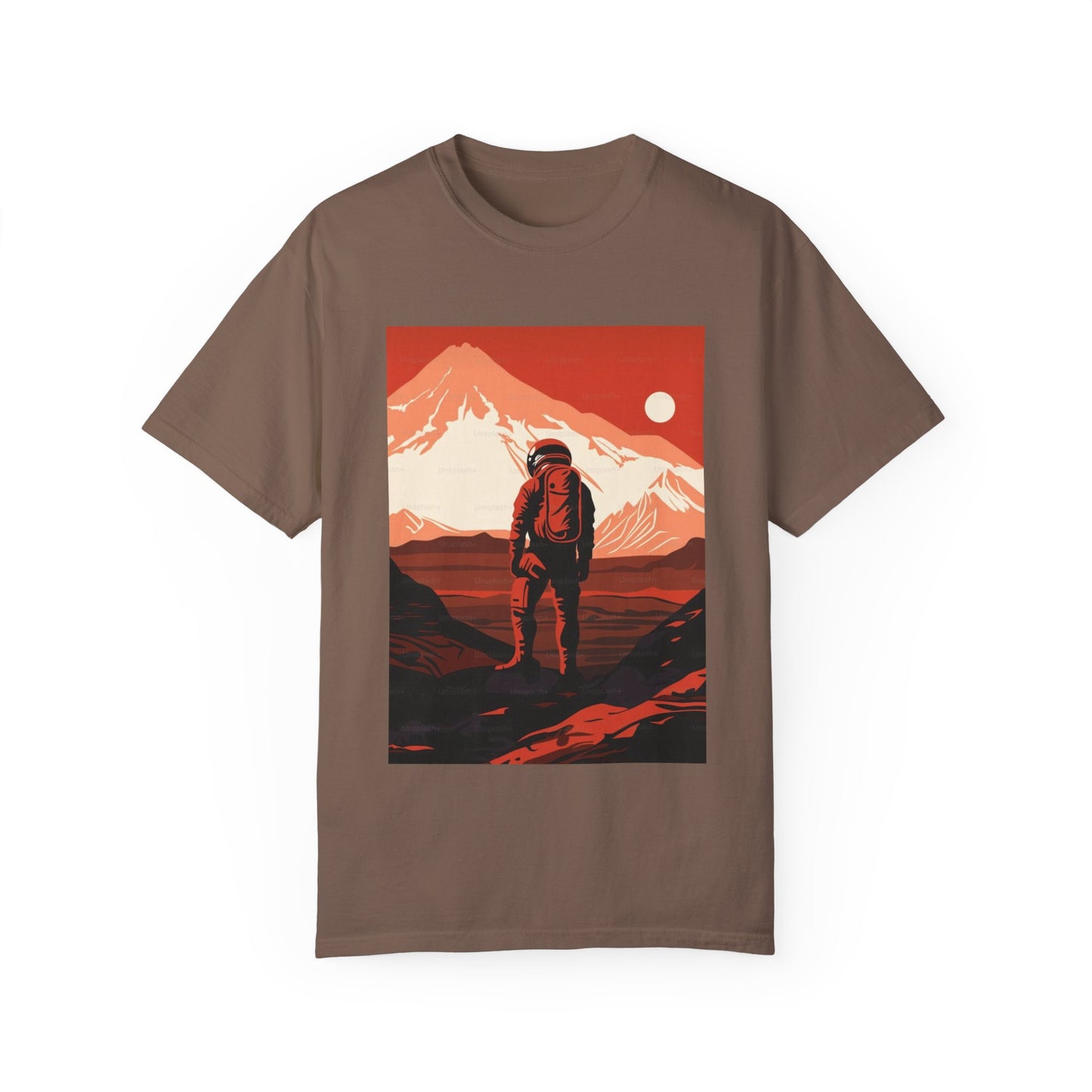 Close-up of the Man On Mars Graphic T-Shirt fabric, highlighting the soft texture and sustainable materials used in this oversized unisex tee.
