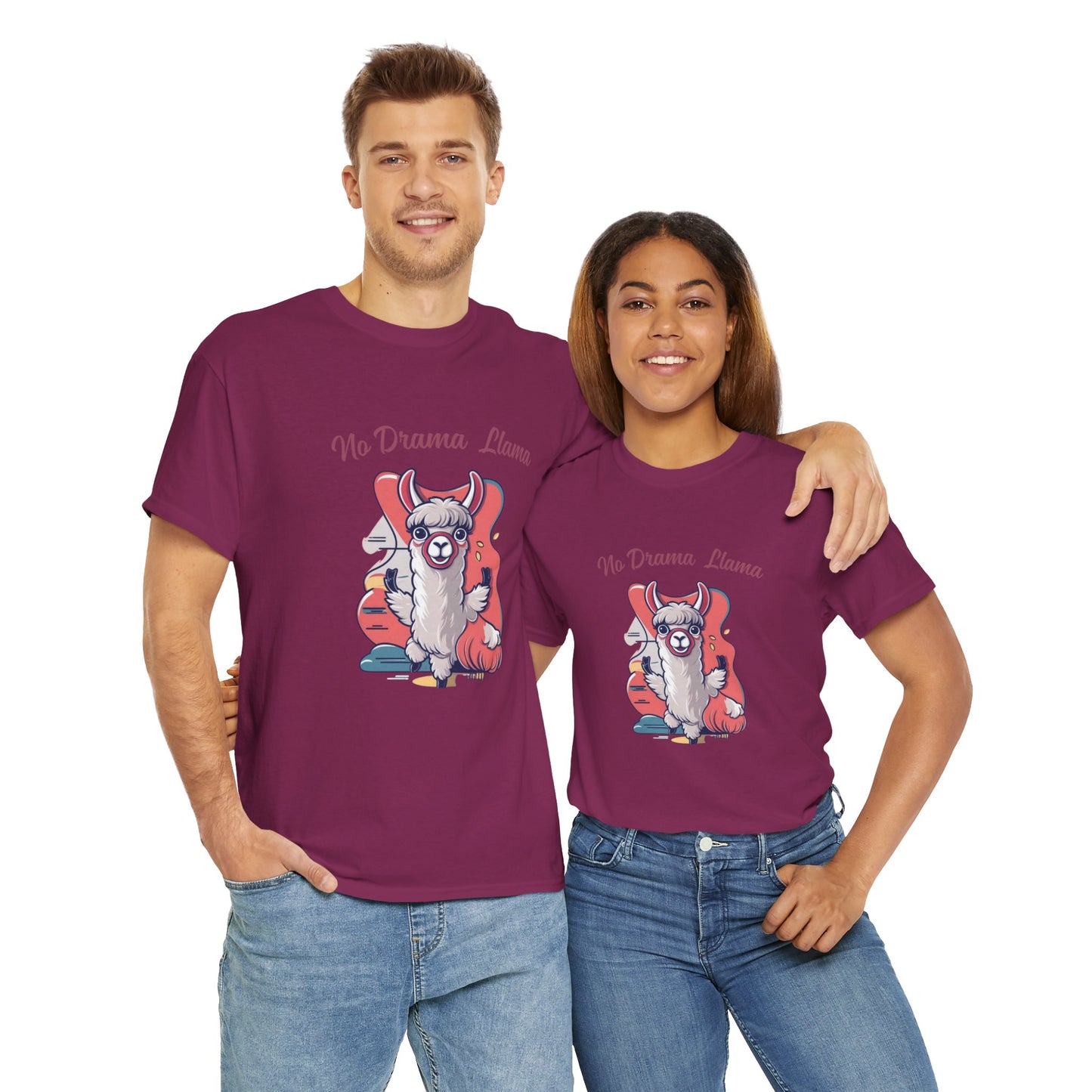 No Drama Llama Unisex Heavy Cotton Tee - Fun Graphic Tee for Casual Wear