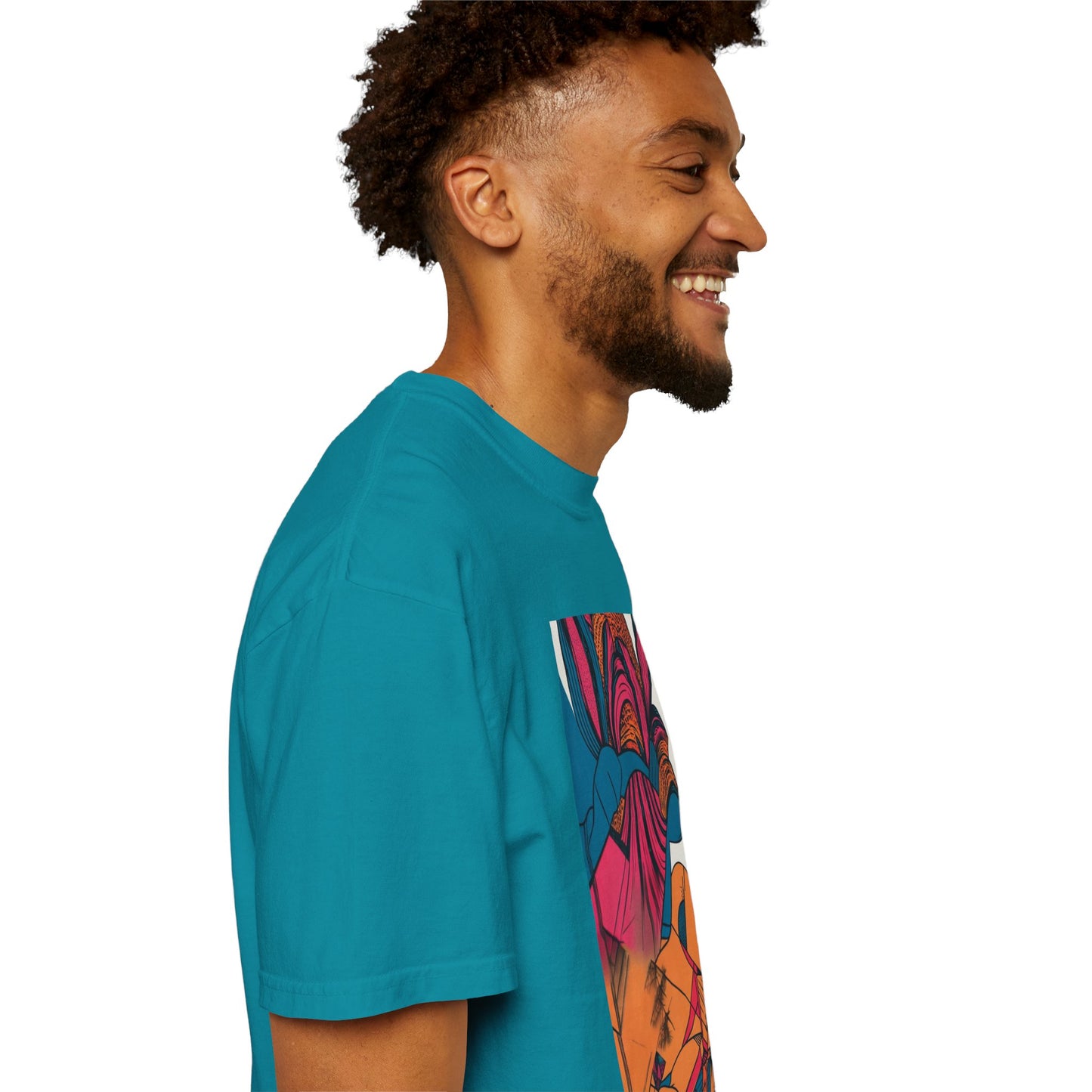 Close-up view of the Berry Masterpiece Oversized Boho T-Shirt 09 - Eco-Friendly Organic Cotton Graphic Tee highlighting the unique hand-drawn designs.