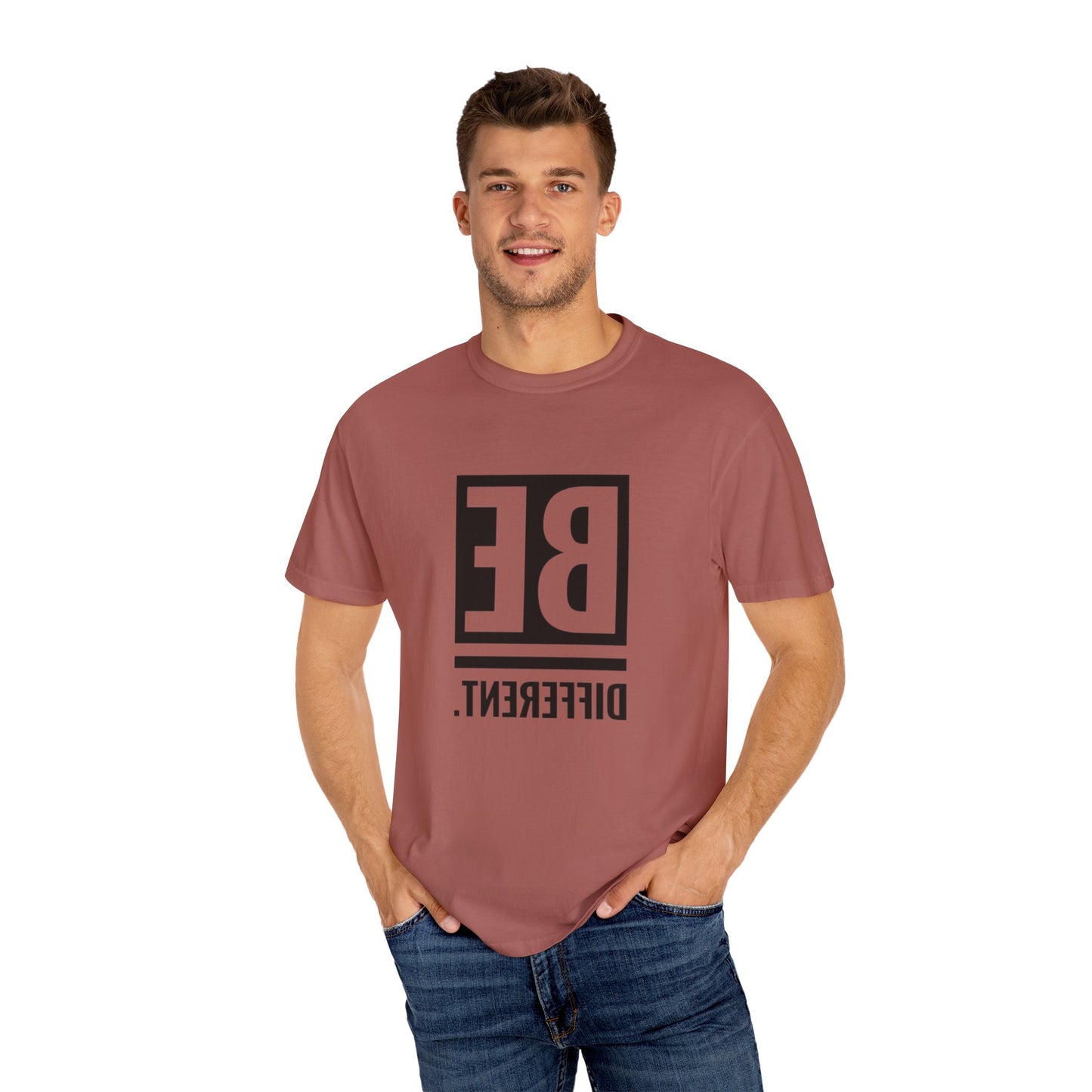 Be Different Art Graphic Oversized Boho T-Shirt folded neatly, showcasing the vibrant graphics and eco-friendly fabric.