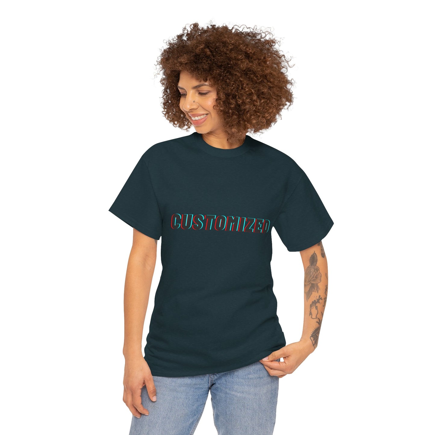Close-up of the fabric of the Personalized Unisex Heavy Cotton Tee - Eco-Friendly, Comfortable, Custom Graphic Wear highlighting soft organic cotton.