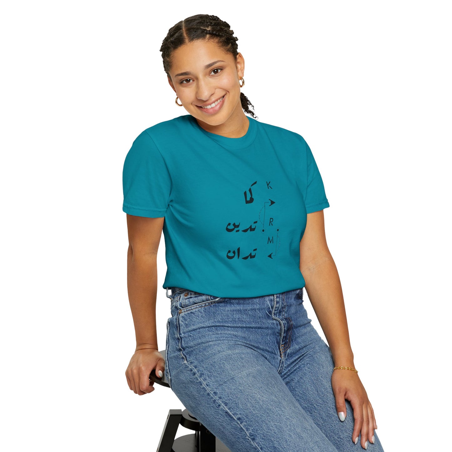 Group of friends dressed in the Karma Has Its Ways oversized boho pullover tee, enjoying a day out, emphasizing the tee's versatility and casual style.
