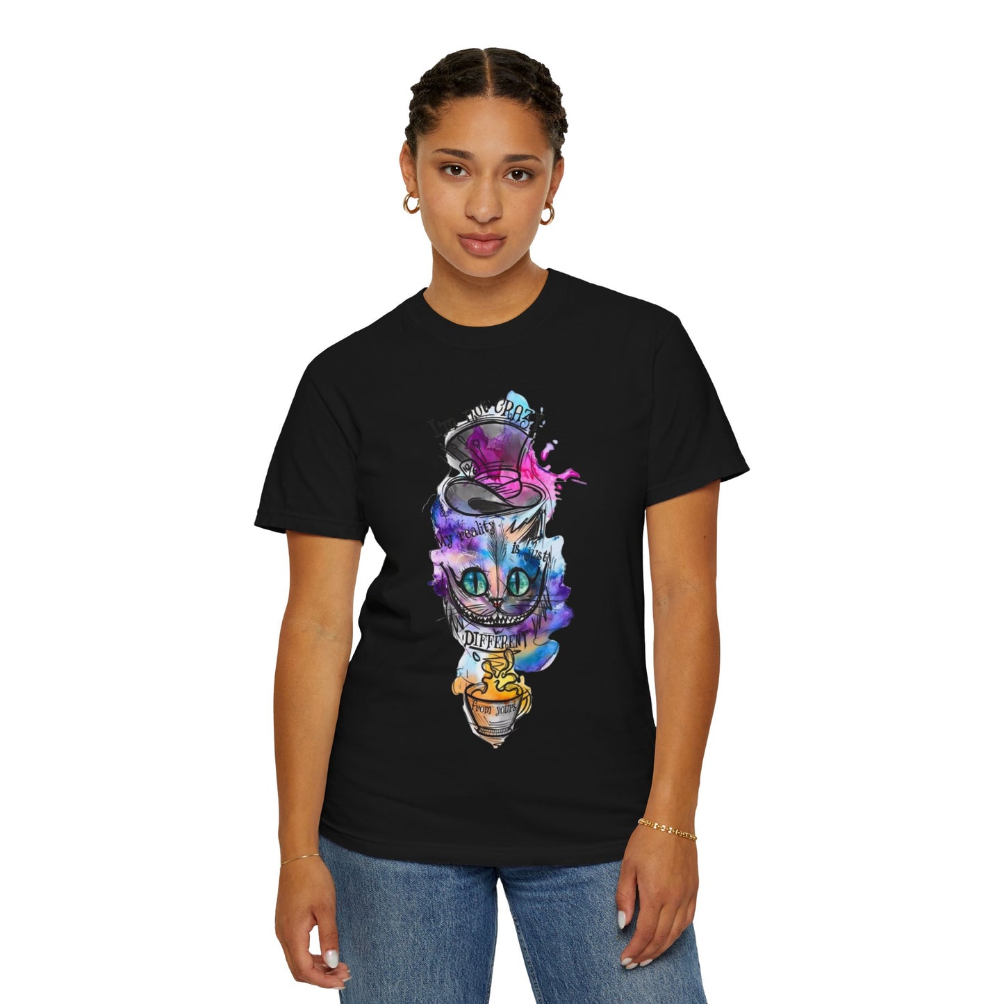 Back view of the Personalized Cat With A Hat Country Music Graphic T-Shirt, showing the relaxed fit and lightweight organic cotton material.