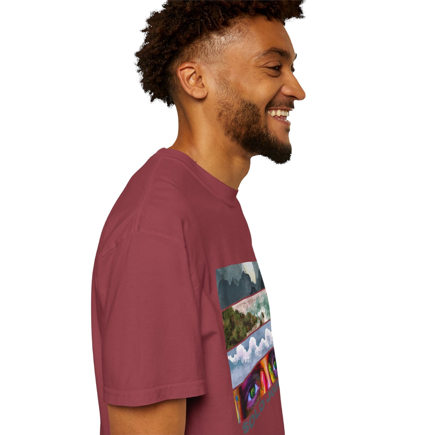 Close-up of Vintage Aesthetic Oversized Boho T-Shirt 07 fabric texture, emphasizing the soft organic cotton quality and vintage aesthetic.