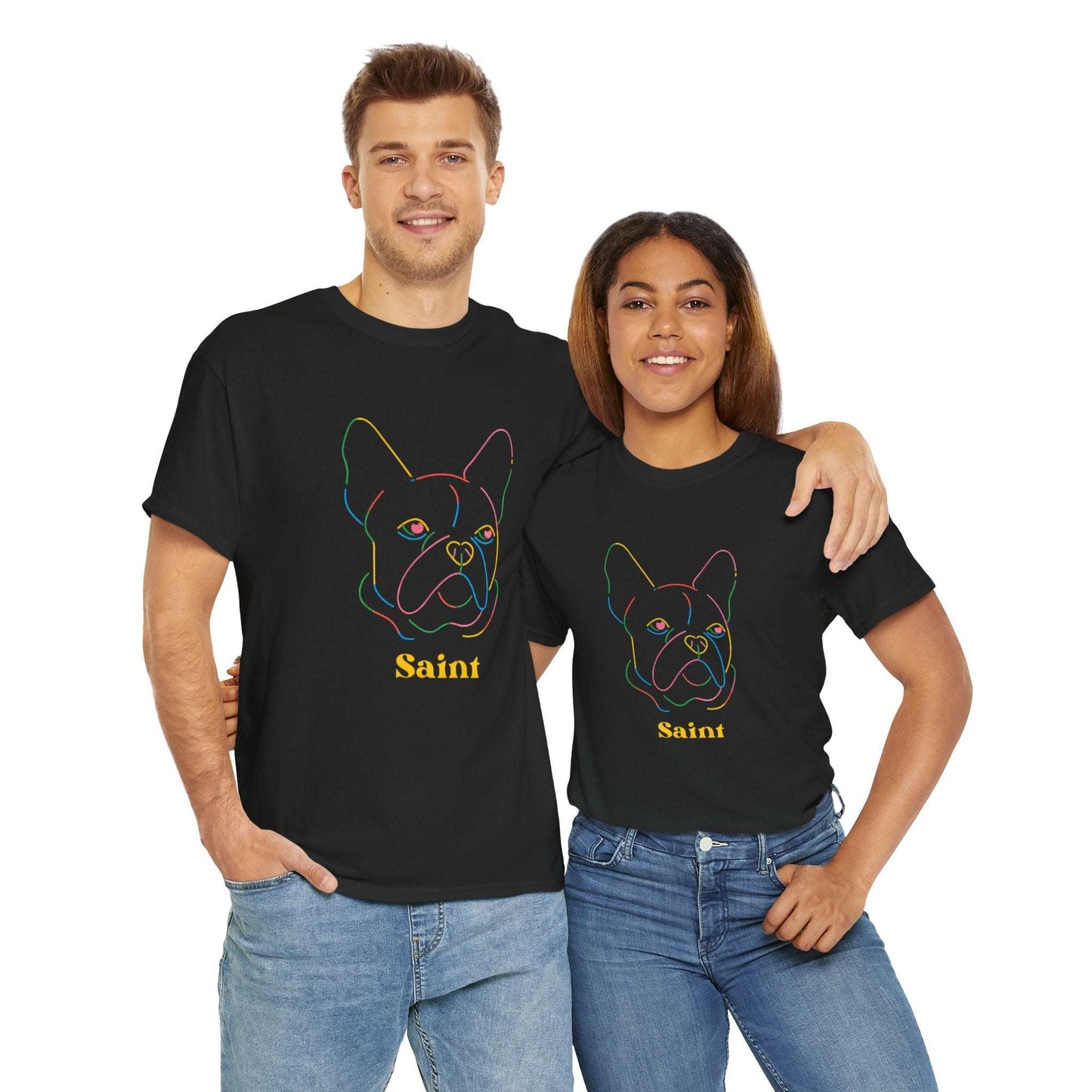 Saint French Bulldog Unisex Heavy Cotton Tee - Colorful Pet Graphic T-Shirt