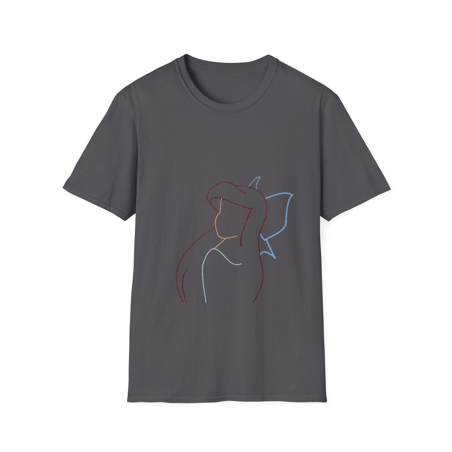Unisex Minimalist Line Art T-Shirt featuring an elegant abstract female silhouette on a softstyle eco-friendly tee.