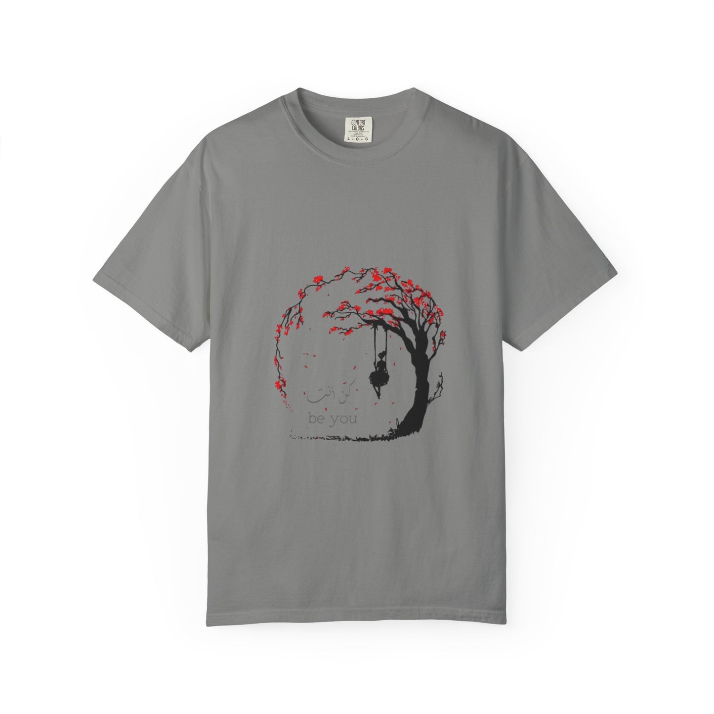 Close-up of the Cherry Blossom Unisex T-Shirt's hand-drawn graphic design, highlighting sustainable fashion and ethical production.