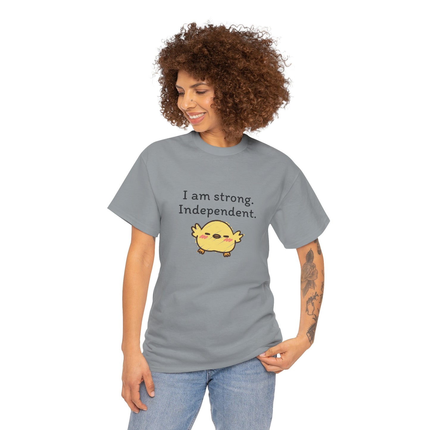 Empowering Chick Graphic Unisex Heavy Cotton Tee - "I am strong. Independent."