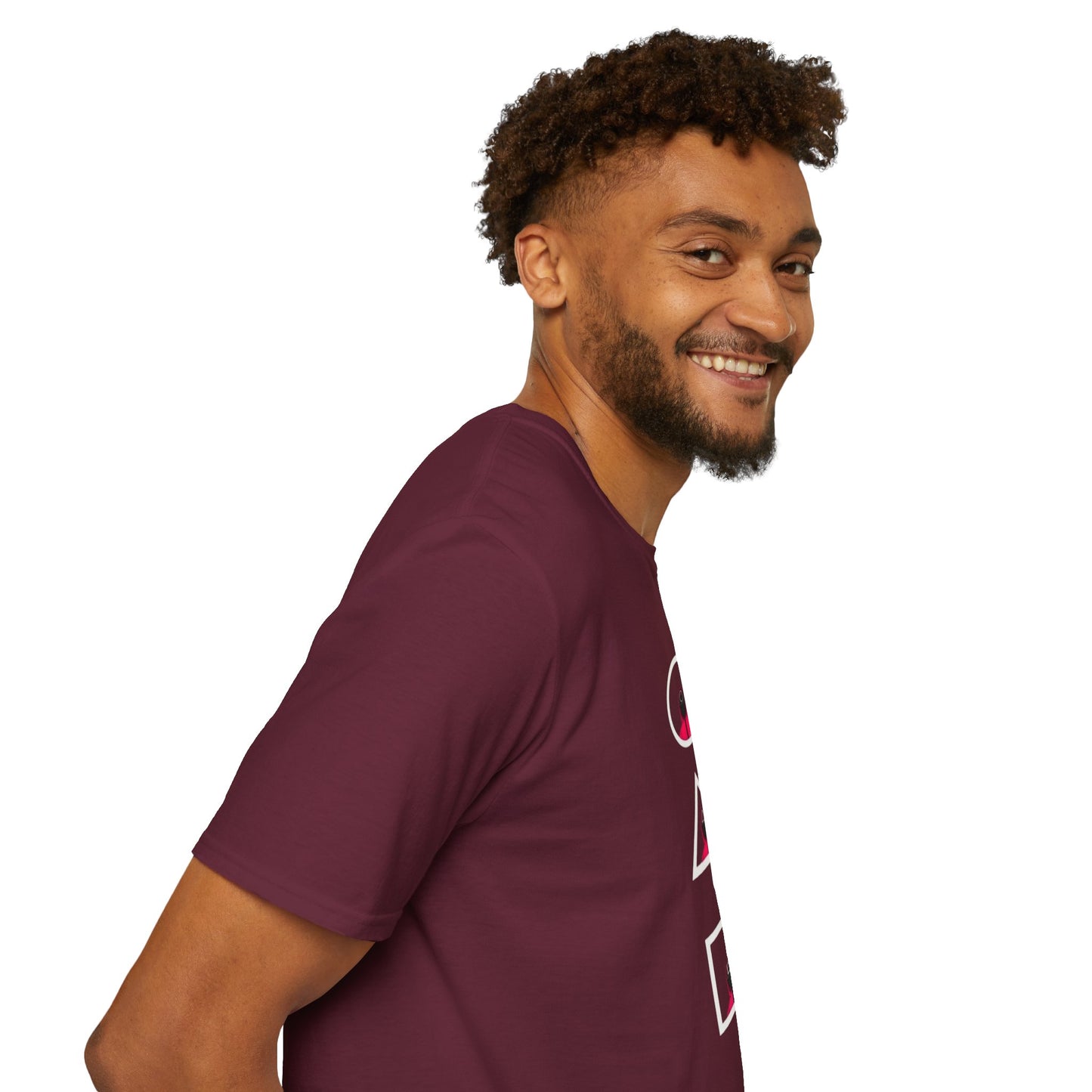 Unisex Softstyle T-Shirt - Eco-Friendly 100% Cotton Minimalist Graphic Tee displayed on a hanger, emphasizing its relaxed fit and quality fabric.