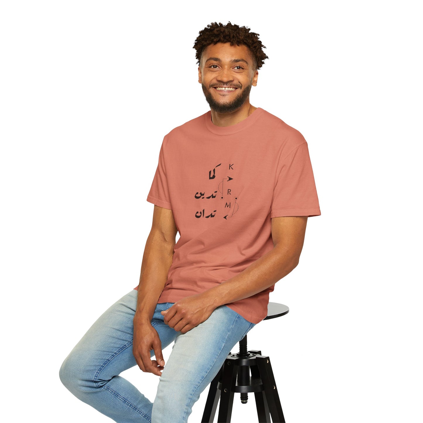 Close-up of the Karma Has Its Ways Graphic Vintage Aesthetic Oversized Boho Pullover Tee showcasing the unique hand-drawn design.