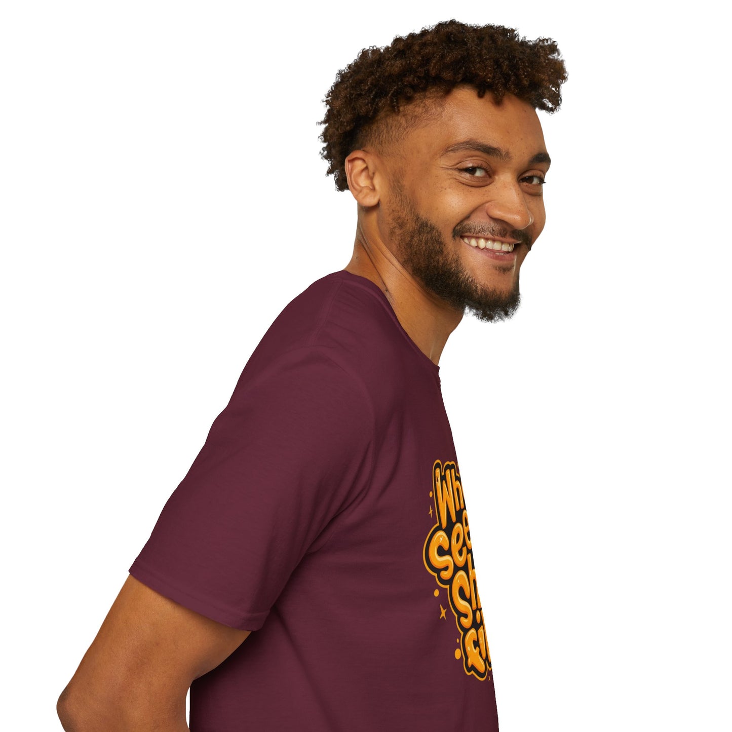 Unisex Organic Cotton Softstyle T-Shirt folded neatly, showcasing its minimalist design and eco-friendly labeling.