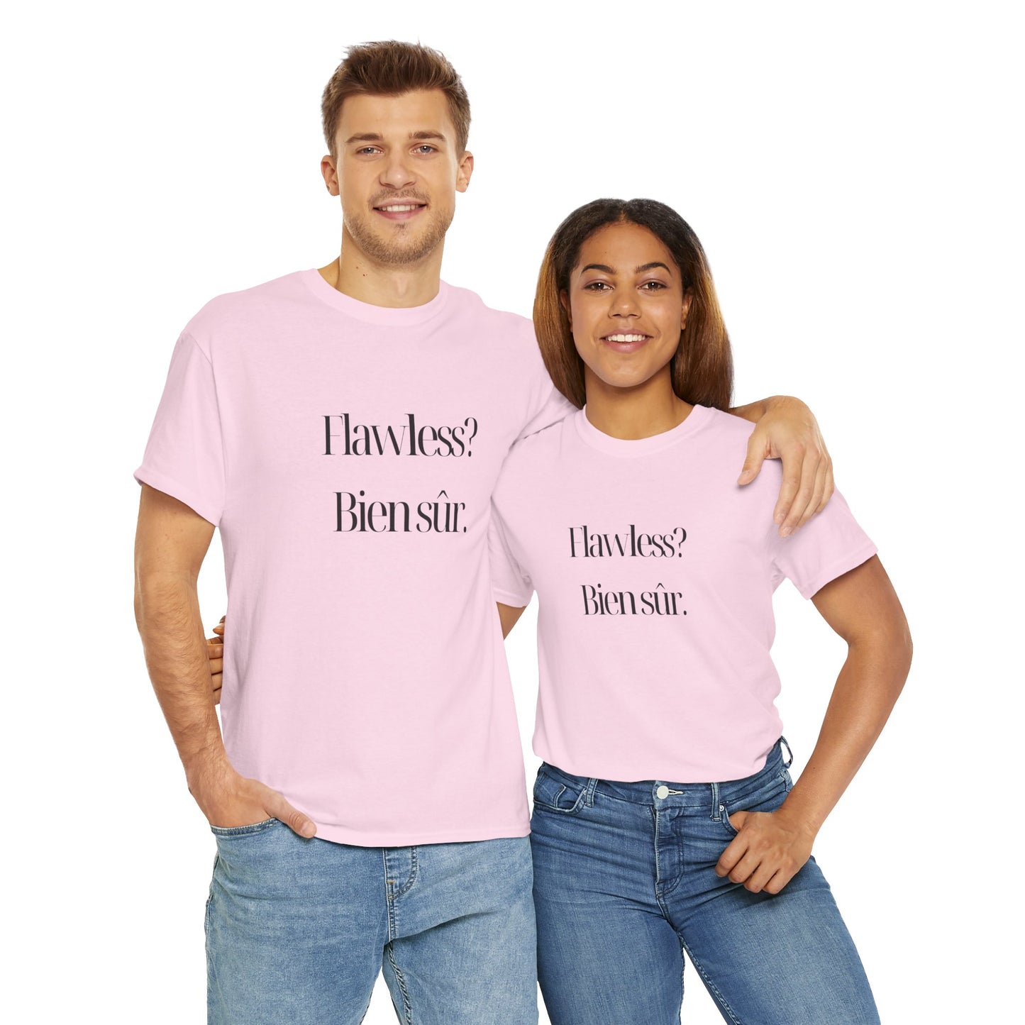 Flawless? Bien Sûr Unisex Eco-Friendly Heavy Cotton Tee, 100% Organic Cotton Graphic T-Shirt featuring a playful design, great for casual comfort and sustainable fashion.