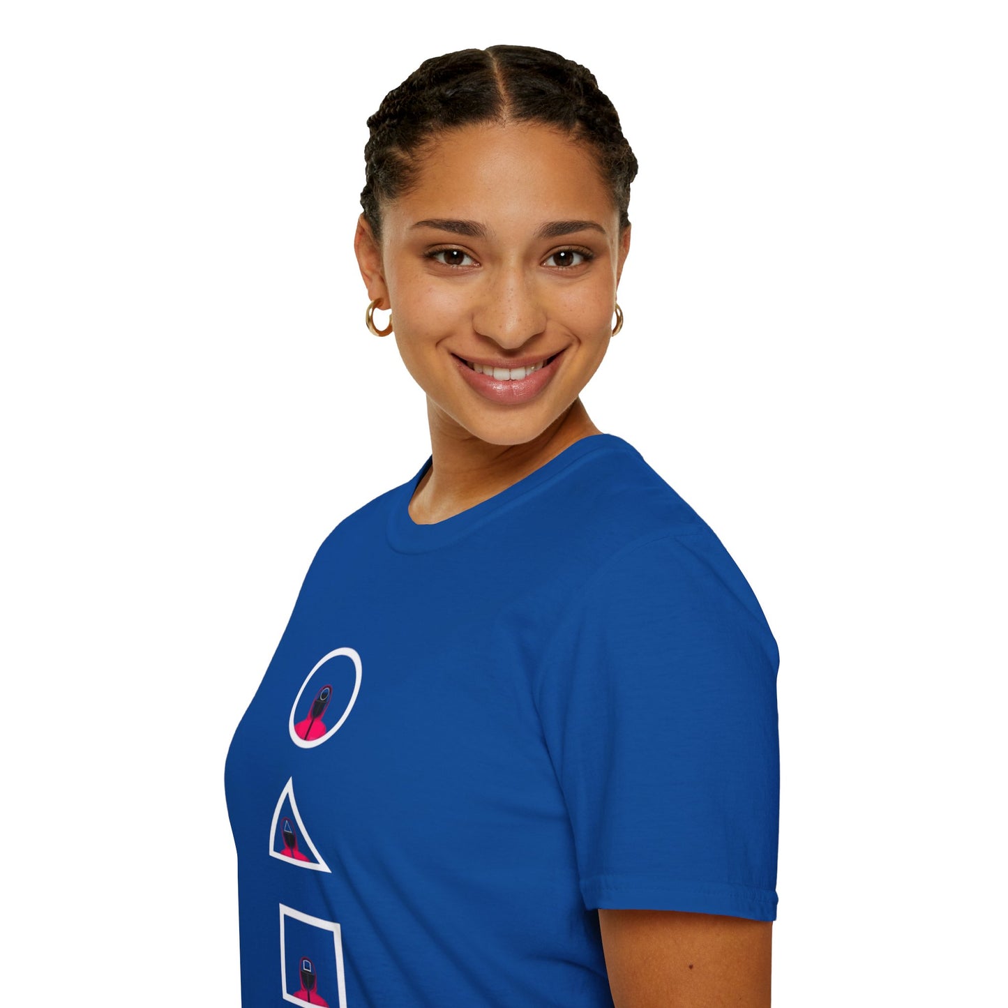 Model wearing Unisex Softstyle T-Shirt - Eco-Friendly 100% Cotton Minimalist Graphic Tee on a sunny day out
