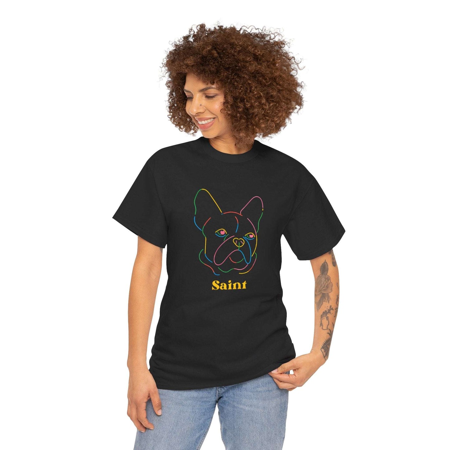 Saint French Bulldog Unisex Heavy Cotton Tee - Colorful Pet Graphic T-Shirt