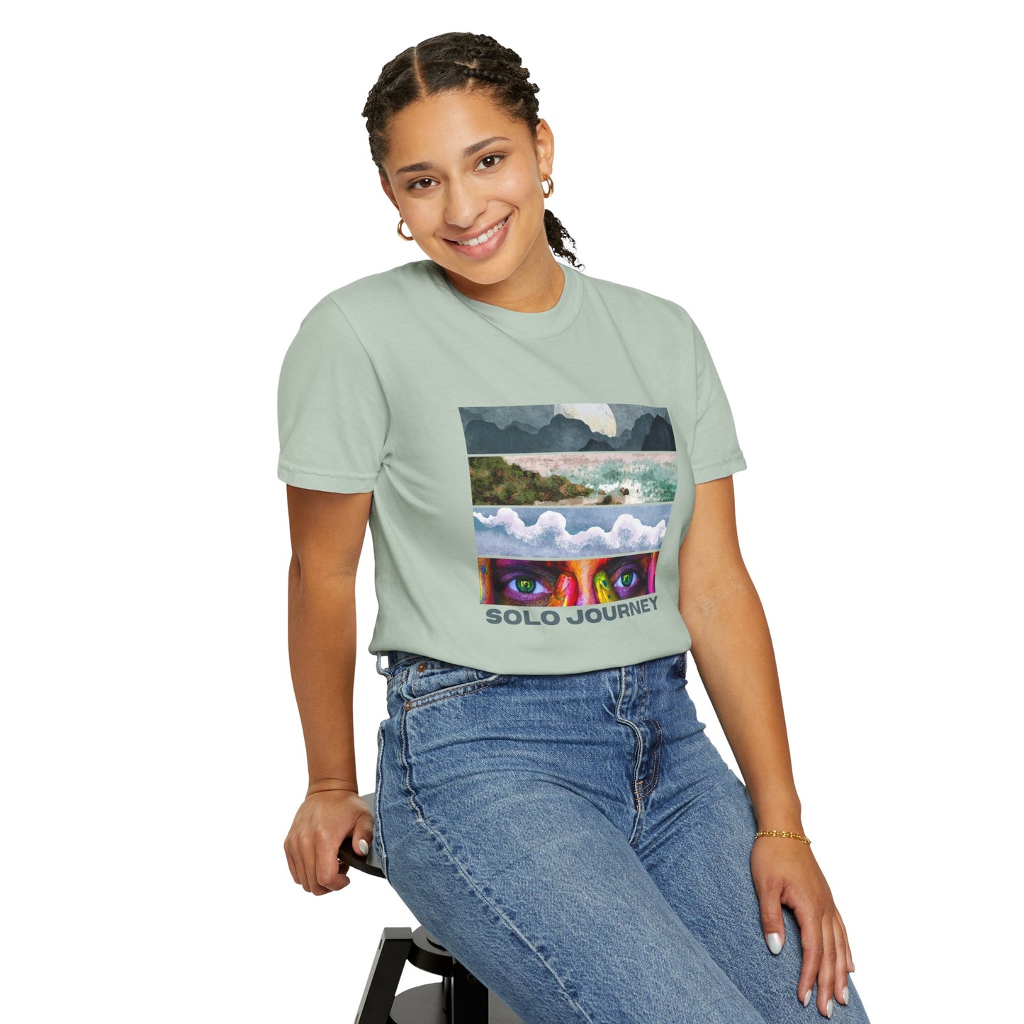 Vintage Aesthetic Oversized Boho T-Shirt 07 showcasing a stylish graphic print, made from eco-friendly organic cotton.
