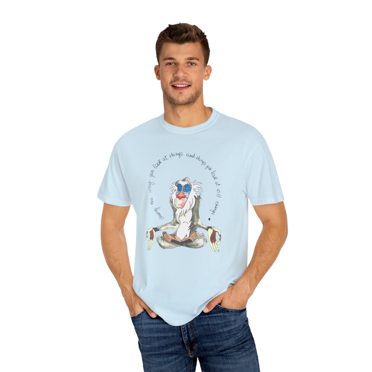 Back view of the Monkey Legend Graphic Art Oversized Boho Pullover Tee, emphasizing the oversized silhouette and organic cotton fabric.