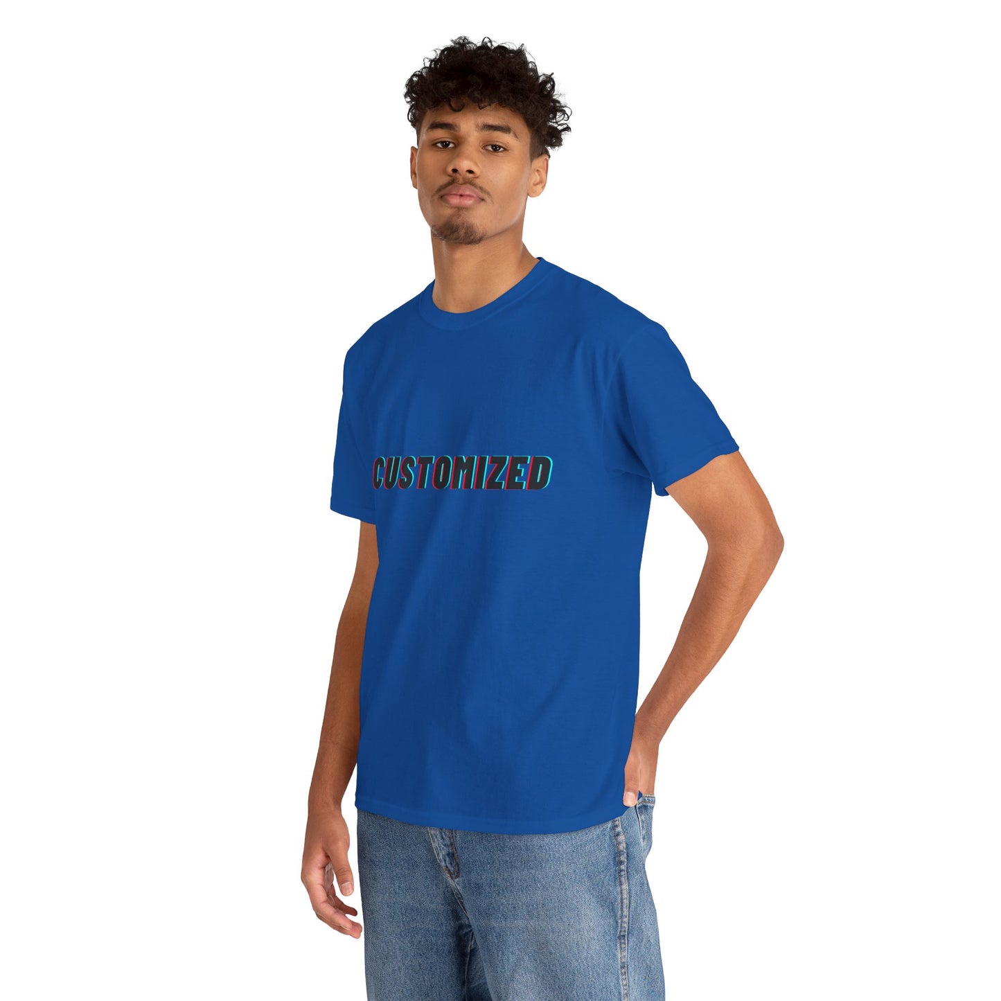 Close-up of the Personalized Unisex Heavy Cotton Tee's custom graphic print, highlighting the vibrant colors and artistic design for eco-conscious fashion.