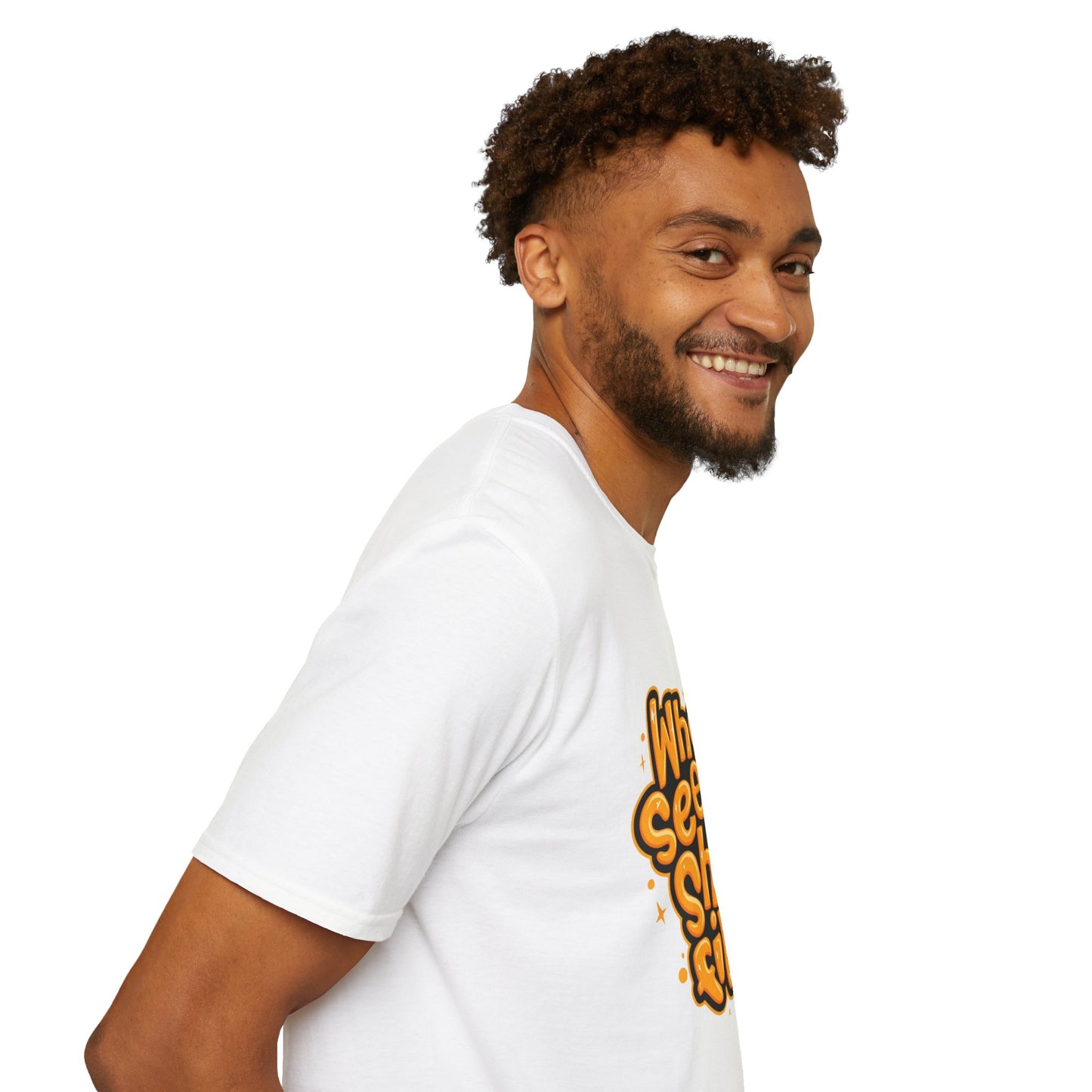 A model wearing the Unisex Organic Cotton Softstyle T-Shirt in a relaxed fit, highlighting its versatility for casual and active wear.