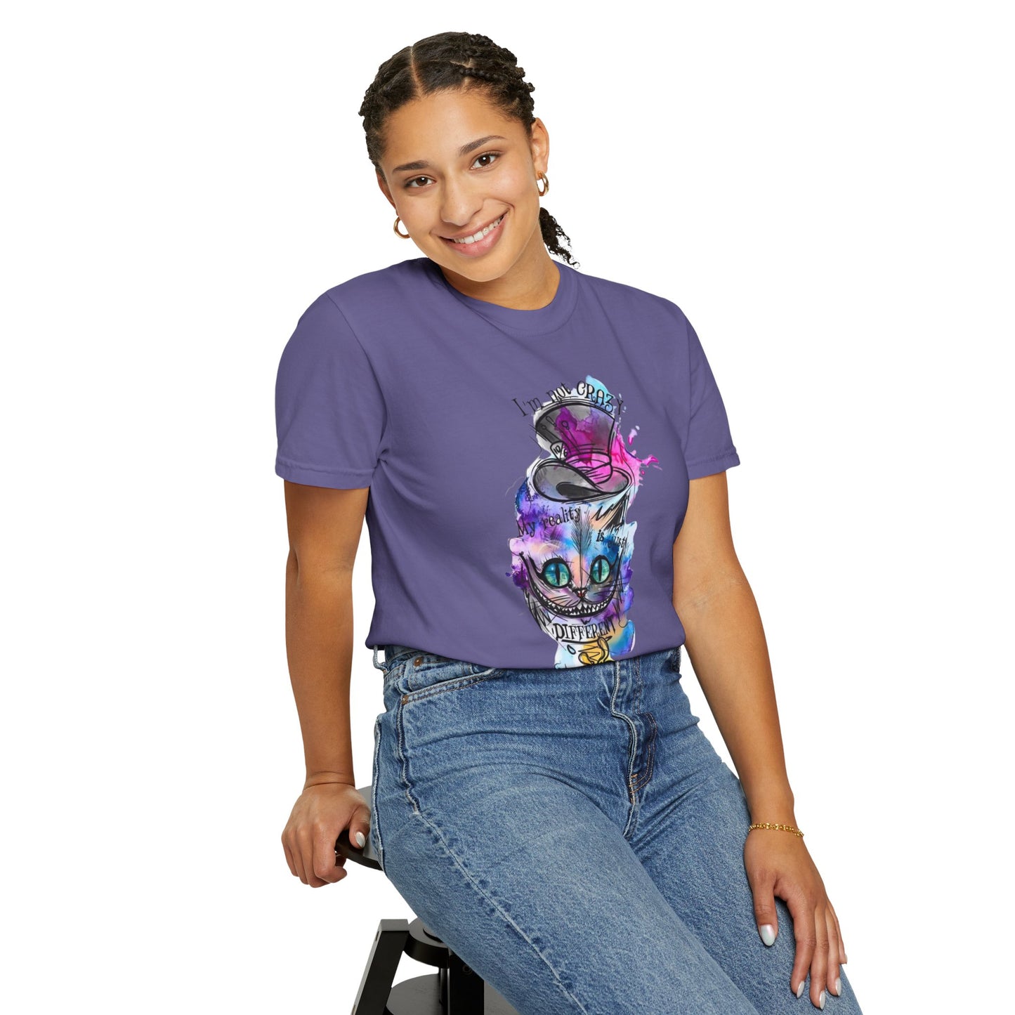 Personalized Cat With A Hat Country Music Graphic T-Shirt showing a whimsical cat wearing a hat against a colorful background, perfect for music lovers.