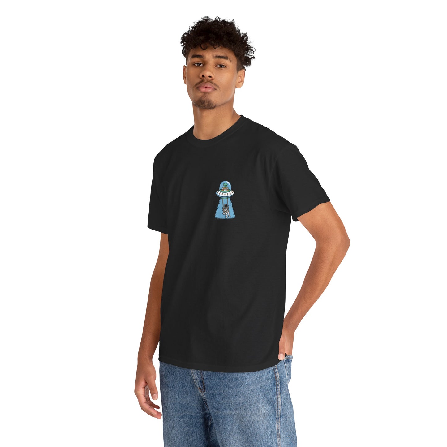 UFO Dancing in Space - Whimsical Unisex Heavy Cotton Tee with Playful Design