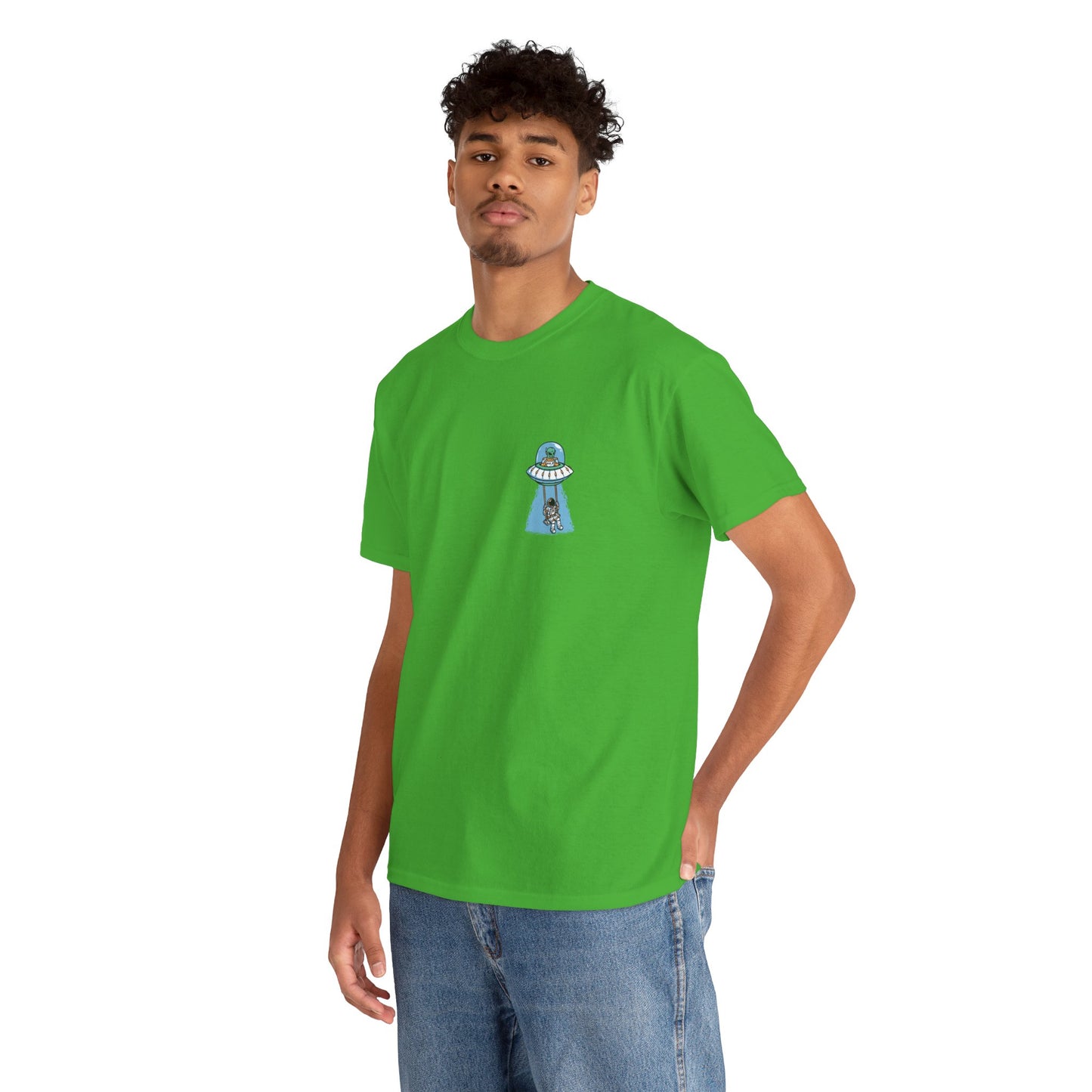 UFO Dancing in Space - Whimsical Unisex Heavy Cotton Tee with Playful Design