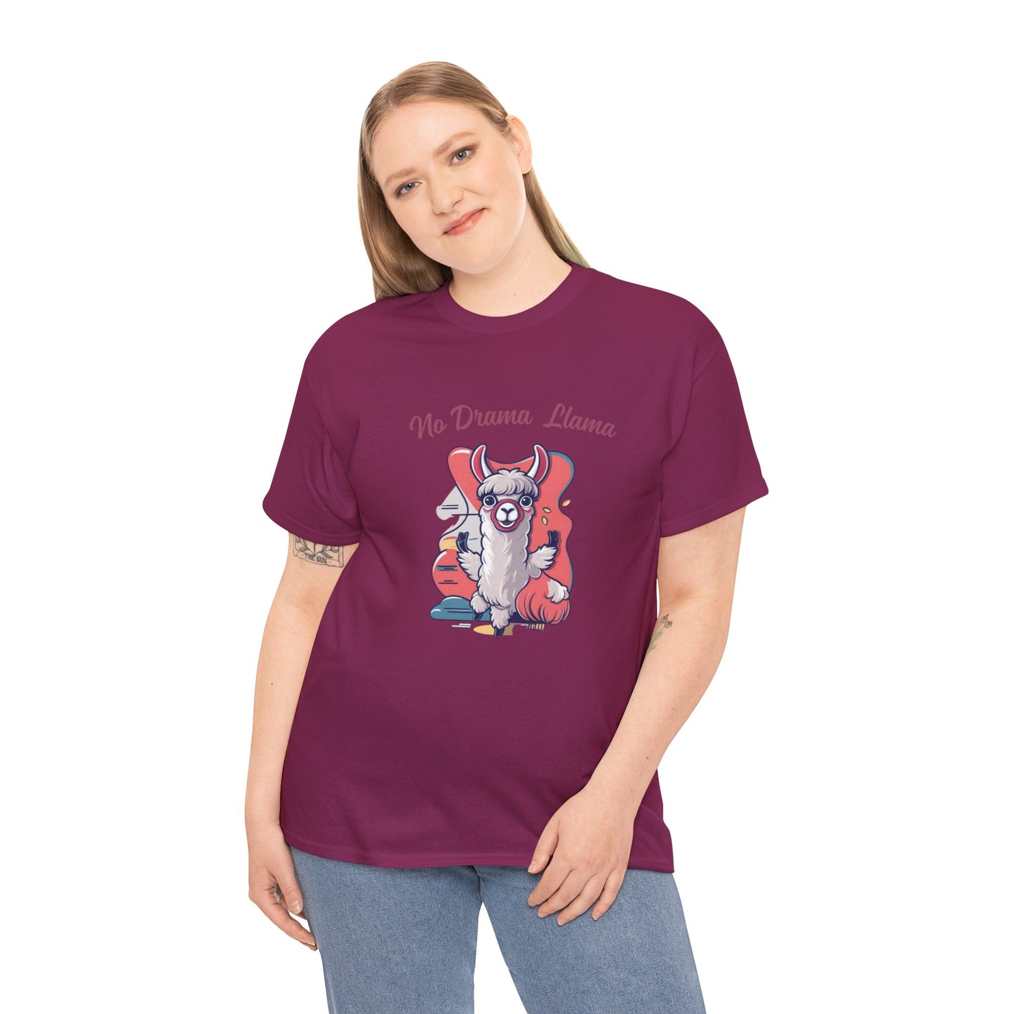 No Drama Llama Unisex Heavy Cotton Tee - Fun Graphic Tee for Casual Wear