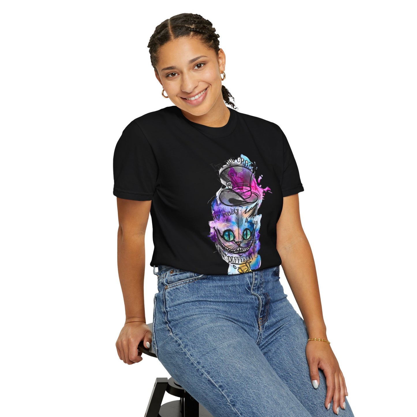 Personalized Cat With A Hat Country Music Graphic T-Shirt displayed on a model, showcasing its eco-friendly organic cotton design.