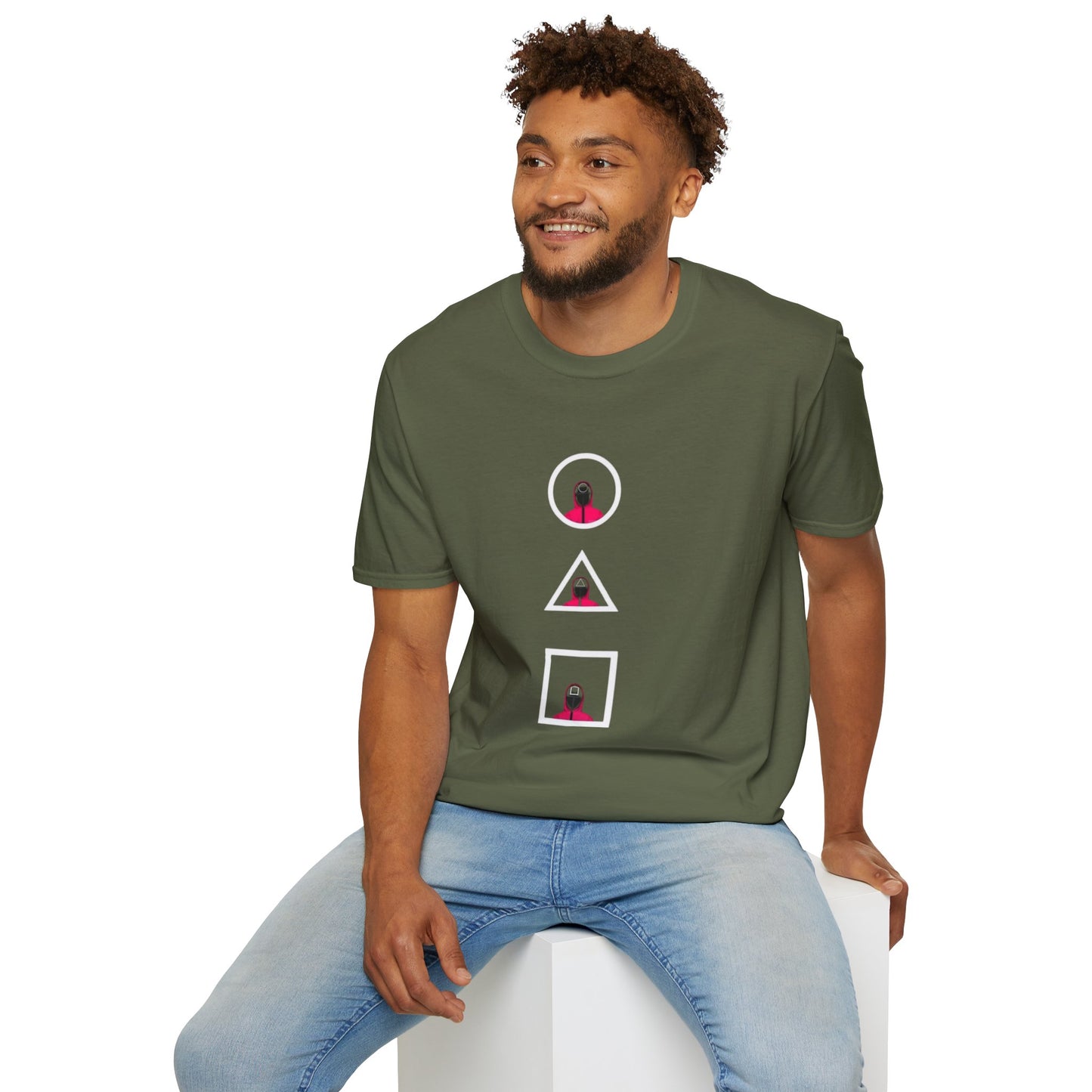 Unisex Softstyle T-Shirt - Eco-Friendly 100% Cotton Minimalist Graphic Tee for Casual Wear, shown in a natural setting.