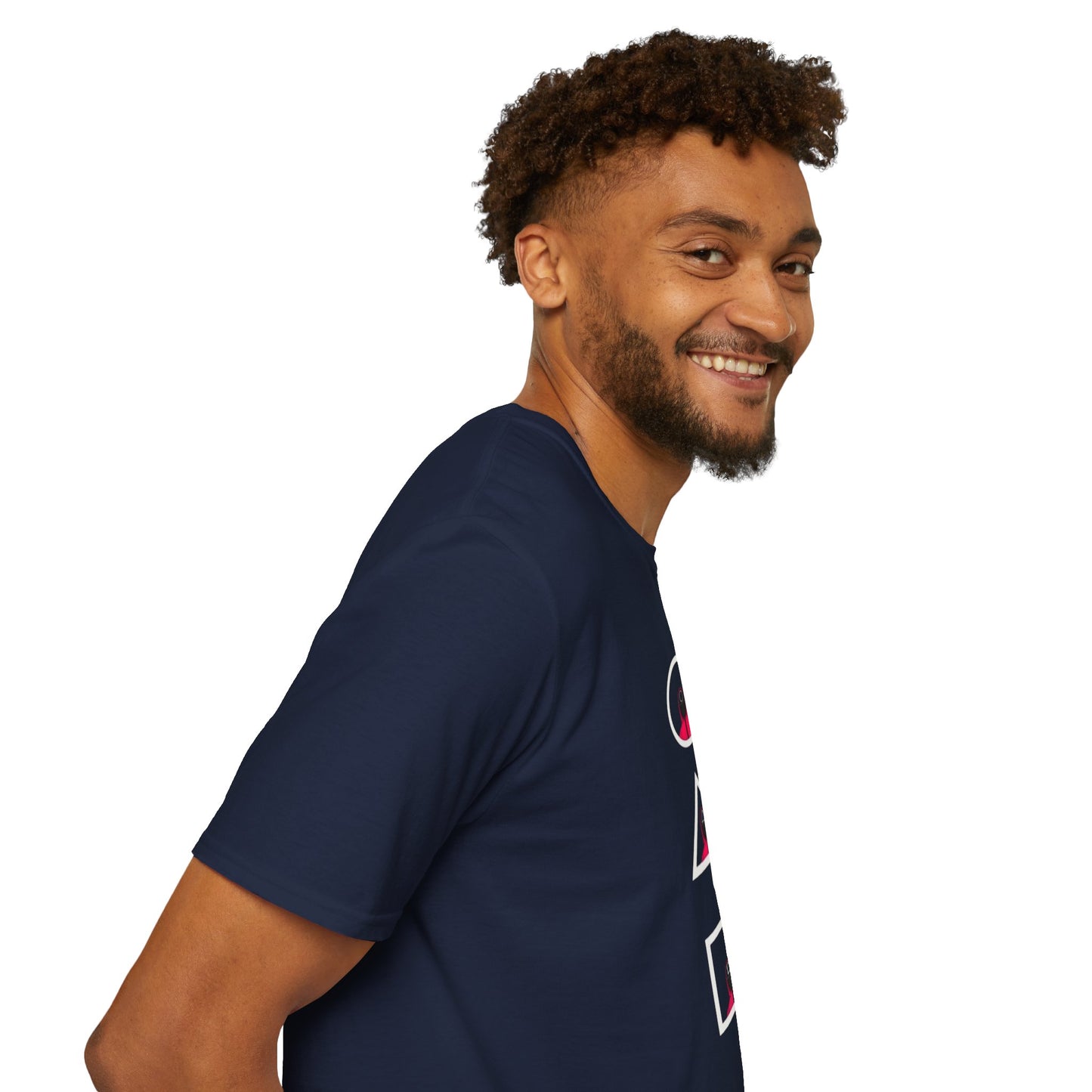 Close-up of the Unisex Softstyle T-Shirt fabric, highlighting 100% cotton material and minimalist graphic for comfortable, sustainable fashion.