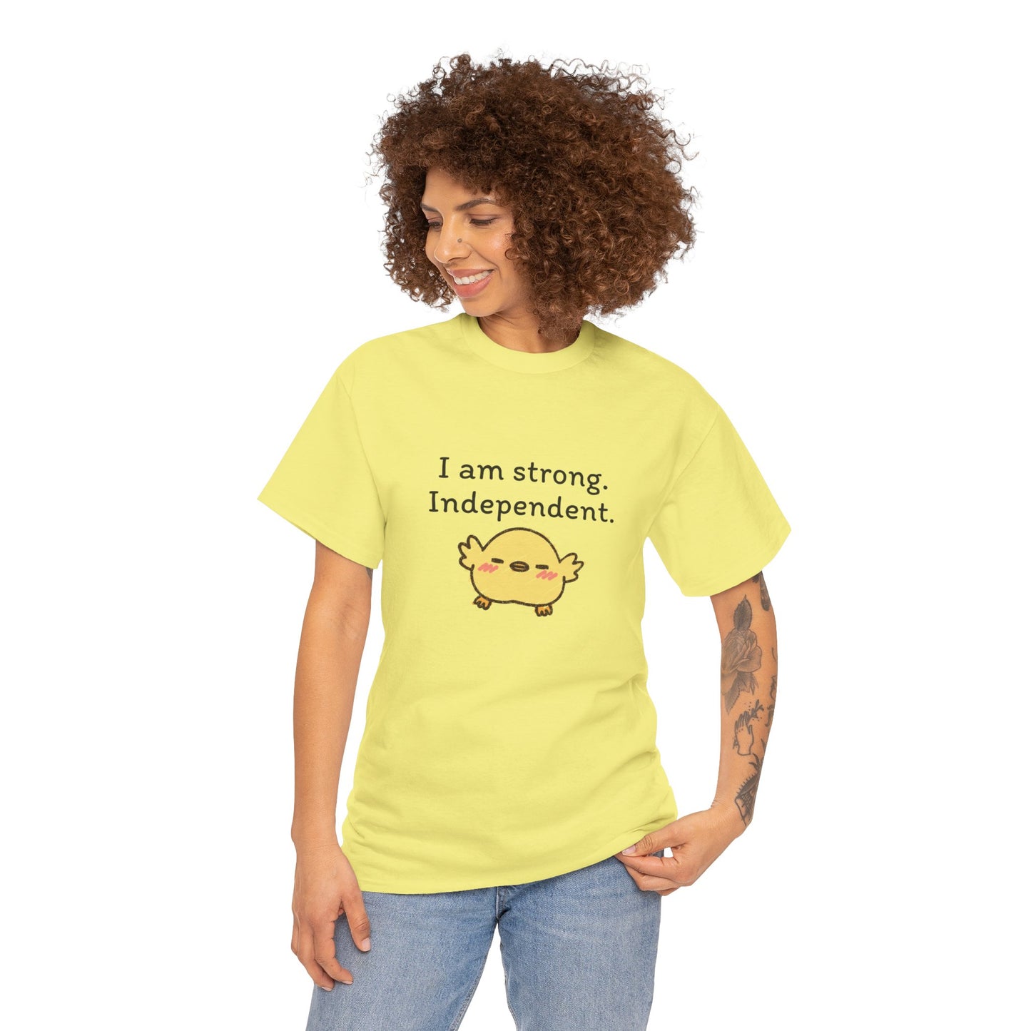 Empowering Chick Graphic Unisex Heavy Cotton Tee - "I am strong. Independent."