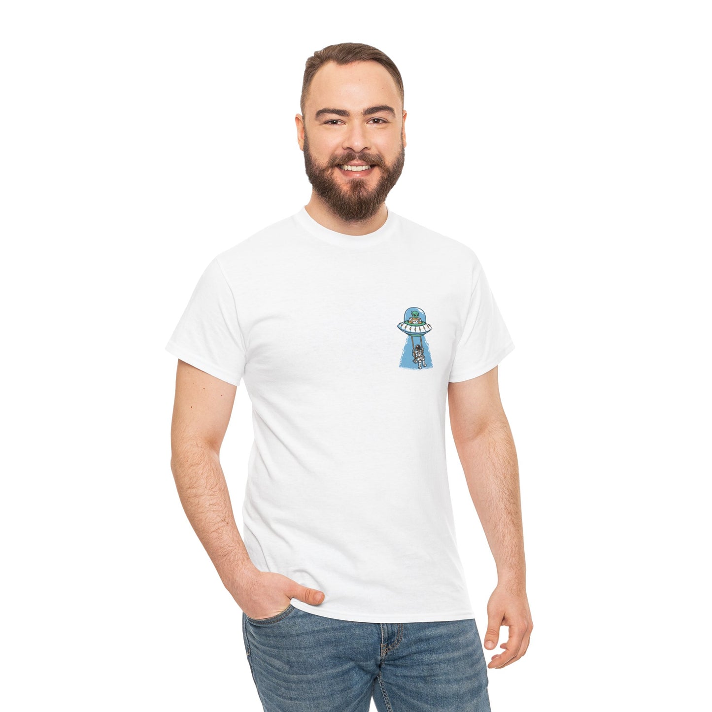 UFO Dancing in Space - Whimsical Unisex Heavy Cotton Tee with Playful Design