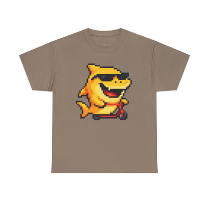 Retro Pixel Baby Shark Unisex Heavy Cotton Tee, Fun Graphic Tee, Gamer Shirt, Gift for Shark Lovers, Summer Casual Wear, Retro T-Shirt