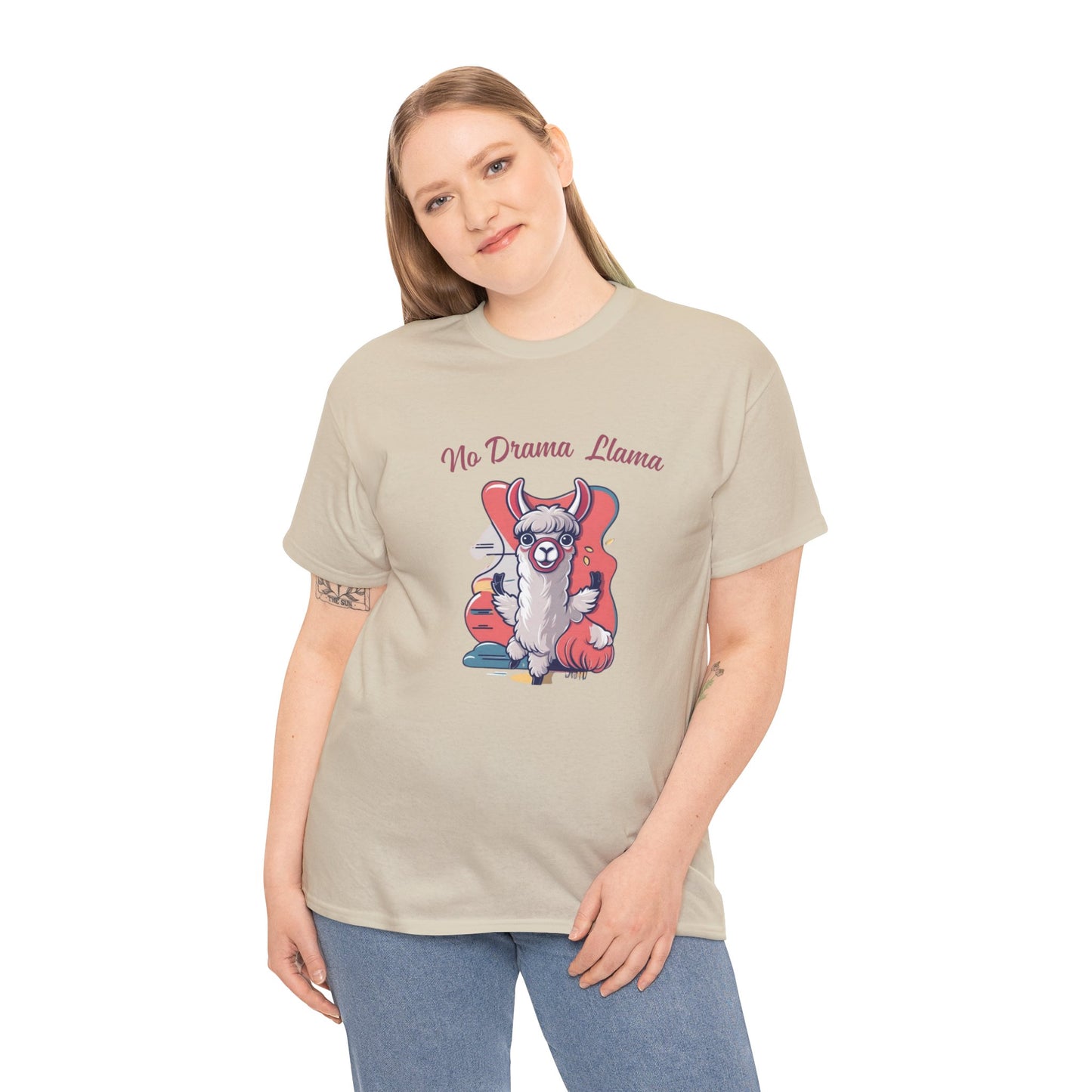 No Drama Llama Unisex Heavy Cotton Tee - Fun Graphic Tee for Casual Wear