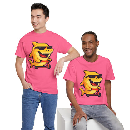 Retro Pixel Baby Shark Unisex Heavy Cotton Tee, Fun Graphic Tee, Gamer Shirt, Gift for Shark Lovers, Summer Casual Wear, Retro T-Shirt