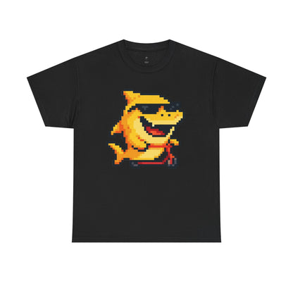 Retro Pixel Baby Shark Unisex Heavy Cotton Tee, Fun Graphic Tee, Gamer Shirt, Gift for Shark Lovers, Summer Casual Wear, Retro T-Shirt