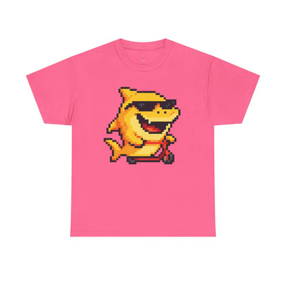 Retro Pixel Baby Shark Unisex Heavy Cotton Tee, Fun Graphic Tee, Gamer Shirt, Gift for Shark Lovers, Summer Casual Wear, Retro T-Shirt