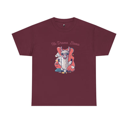 No Drama Llama Unisex Heavy Cotton Tee - Fun Graphic Tee for Casual Wear