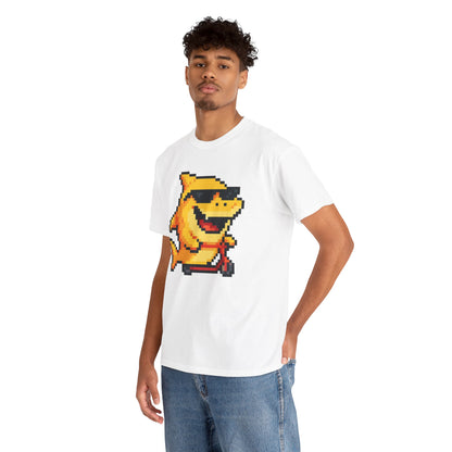 Retro Pixel Baby Shark Unisex Heavy Cotton Tee, Fun Graphic Tee, Gamer Shirt, Gift for Shark Lovers, Summer Casual Wear, Retro T-Shirt