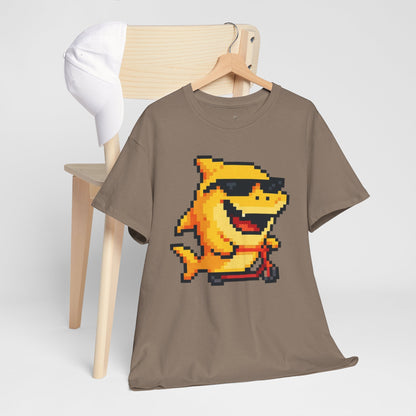 Retro Pixel Baby Shark Unisex Heavy Cotton Tee, Fun Graphic Tee, Gamer Shirt, Gift for Shark Lovers, Summer Casual Wear, Retro T-Shirt