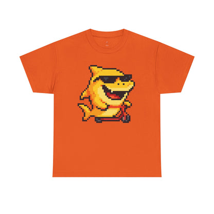 Retro Pixel Baby Shark Unisex Heavy Cotton Tee, Fun Graphic Tee, Gamer Shirt, Gift for Shark Lovers, Summer Casual Wear, Retro T-Shirt