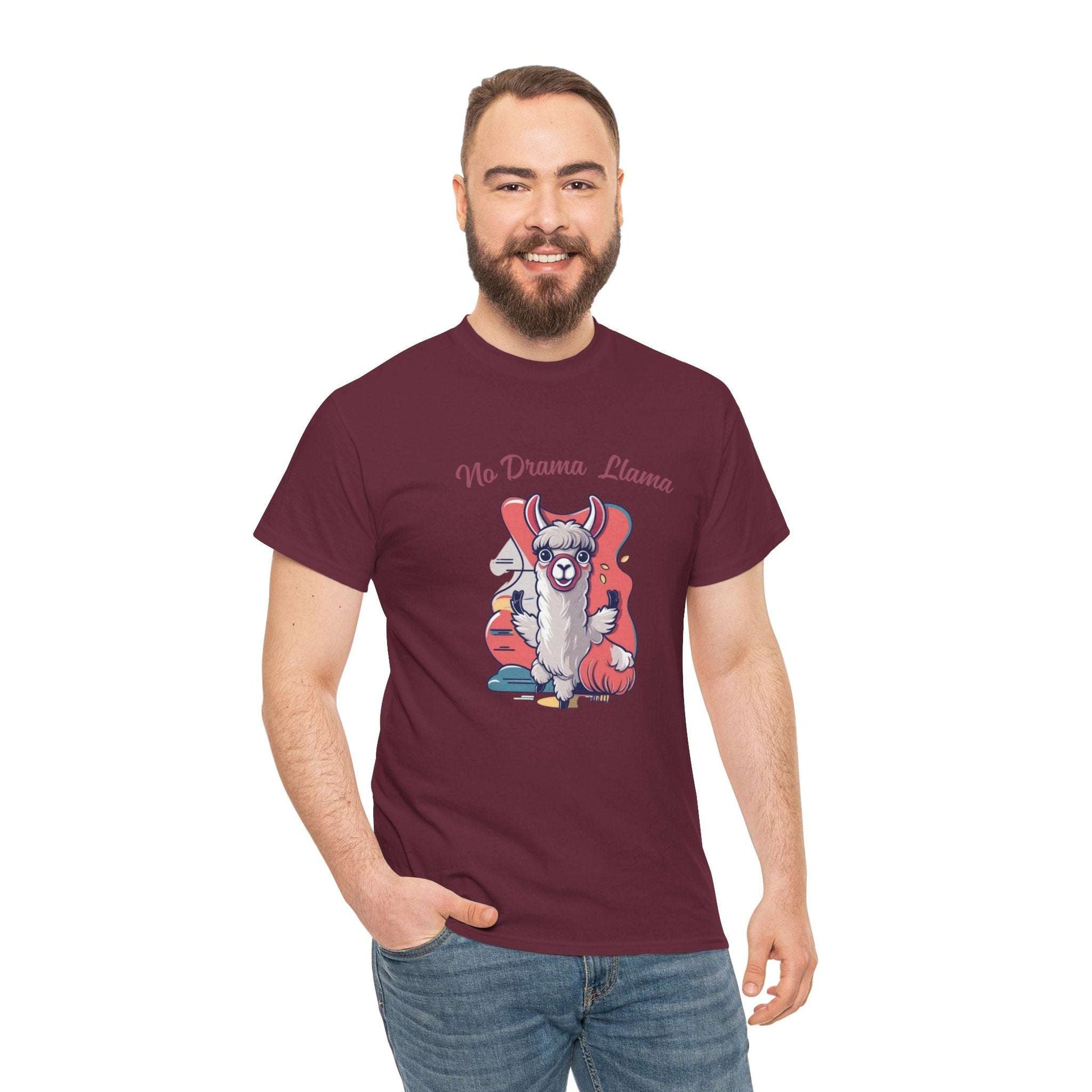 No Drama Llama Unisex Heavy Cotton Tee - Fun Graphic Tee for Casual Wear