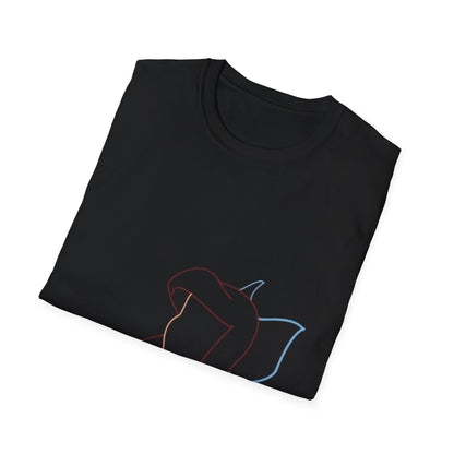 Lifestyle image of the Unisex Minimalist Line Art T-Shirt paired with casual jeans, highlighting eco-friendly fashion and modern style.