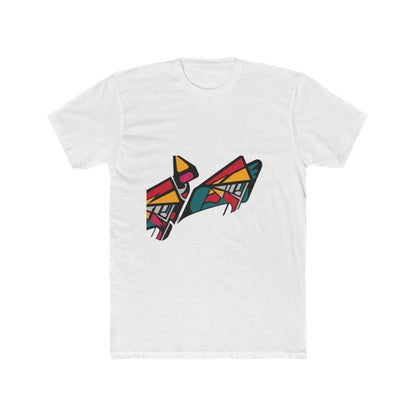 Origami Art Unisex Cotton Crew T-Shirt showcasing a unique hand-drawn origami design, emphasizing eco-friendly fashion.