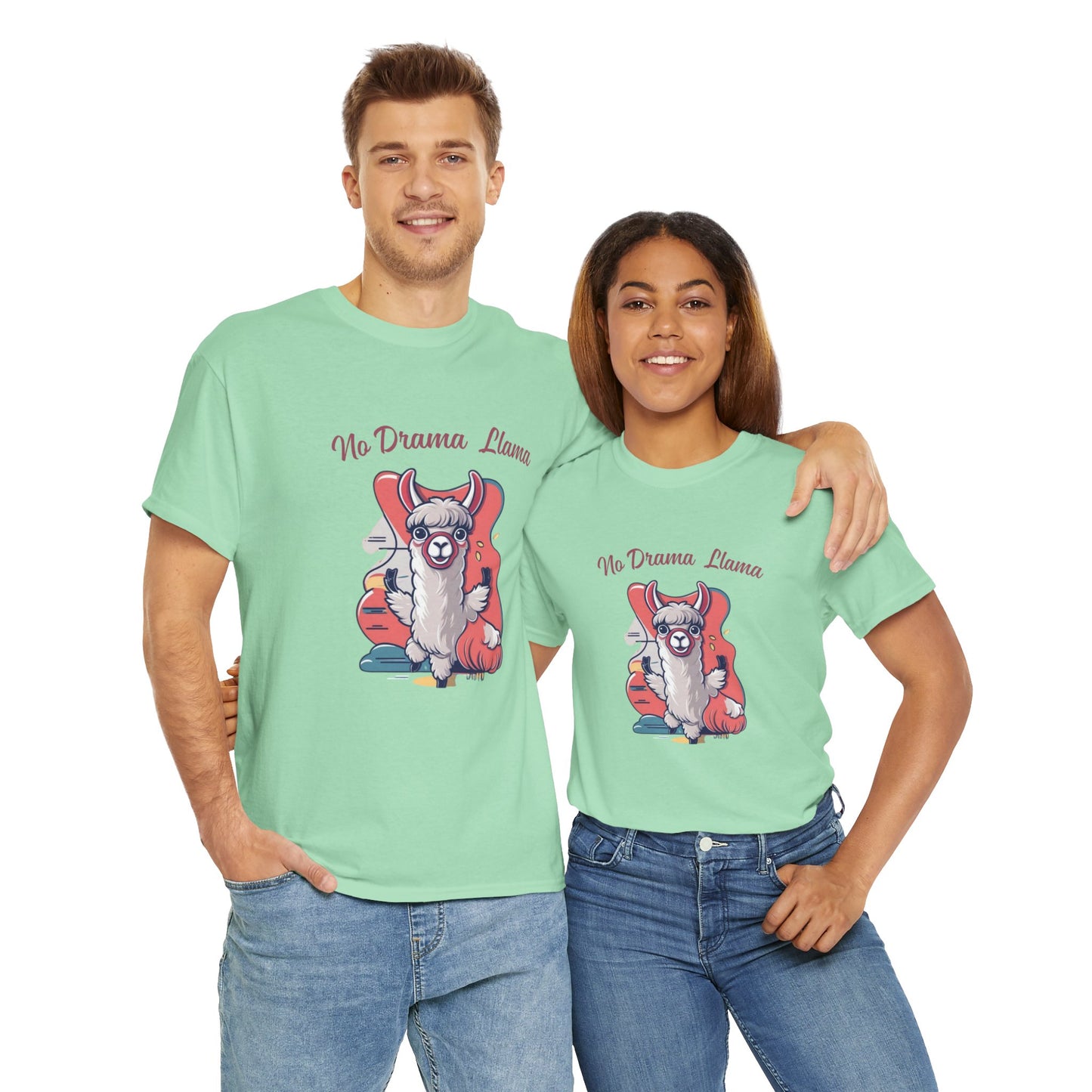 No Drama Llama Unisex Heavy Cotton Tee - Fun Graphic Tee for Casual Wear