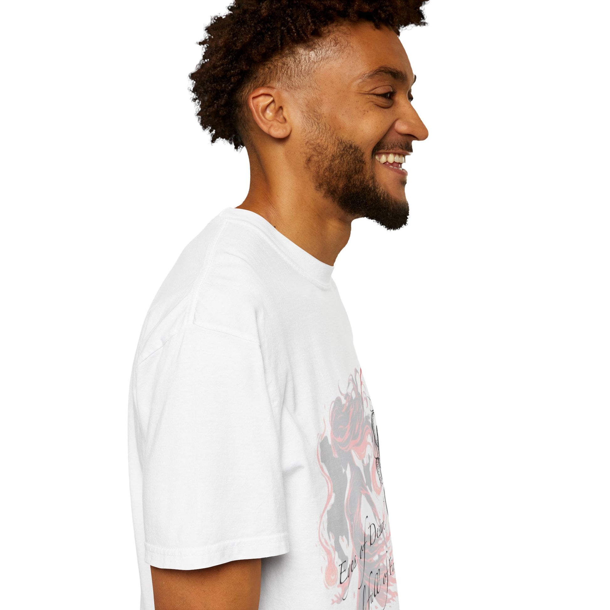 Close-up of the unique hand-drawn graphic on Pink Aurora Design Unisex T-Shirt, illustrating the artistic flair and commitment to sustainable fashion.