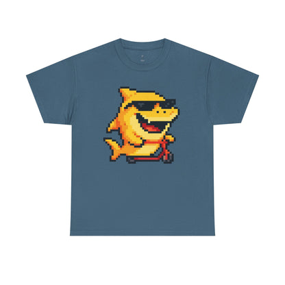 Retro Pixel Baby Shark Unisex Heavy Cotton Tee, Fun Graphic Tee, Gamer Shirt, Gift for Shark Lovers, Summer Casual Wear, Retro T-Shirt
