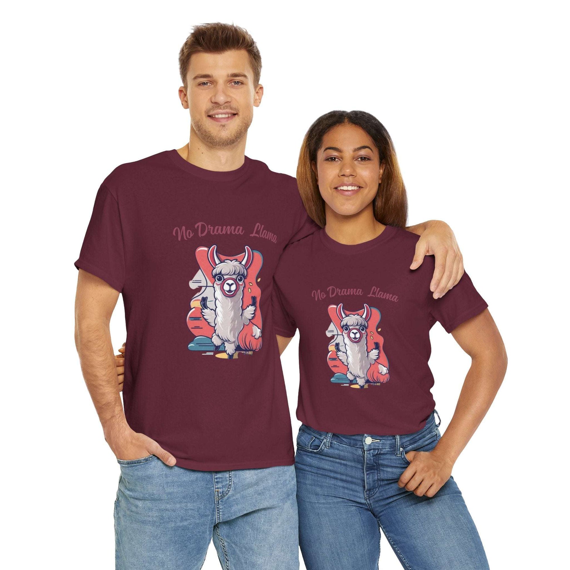 No Drama Llama Unisex Heavy Cotton Tee - Fun Graphic Tee for Casual Wear